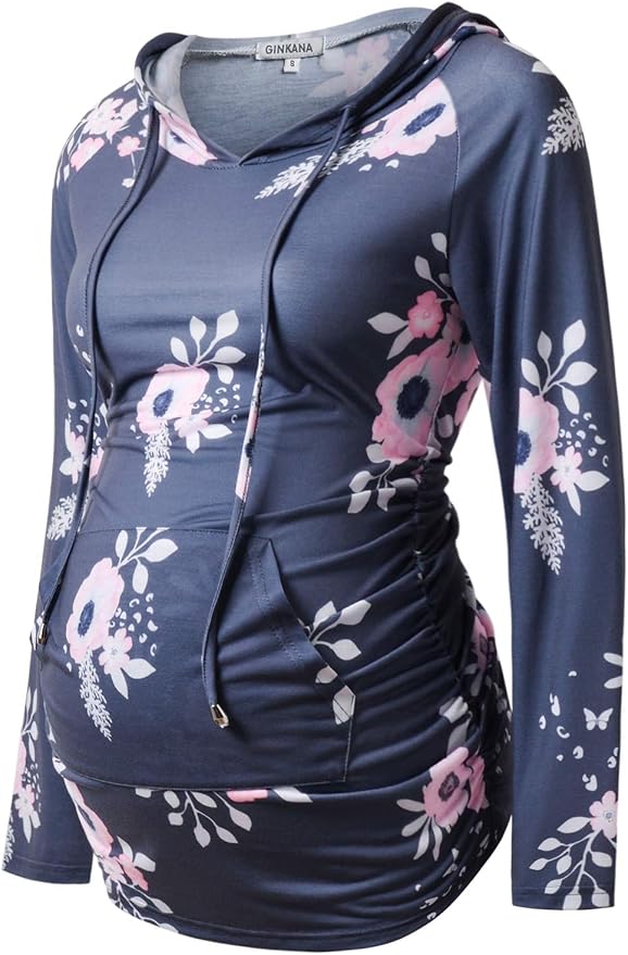 GINKANA Maternity Hoodie Long Sleeves Shirts Casual Maternity Top Pregnancy by GINKANA