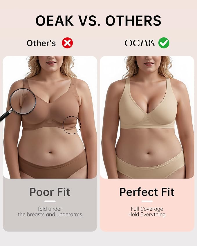 OEAK Womens Deep V Bras Wireless Comfortable Bra Supportive No Underwire Bras - Image 5