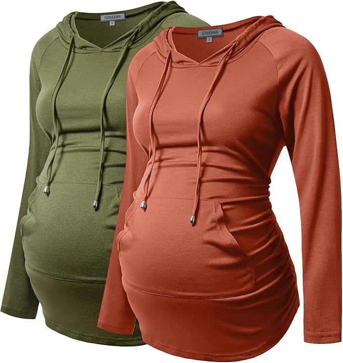 GINKANA Maternity Hoodie Long Sleeves Shirts Casual Maternity Top Pregnancy by GINKANA