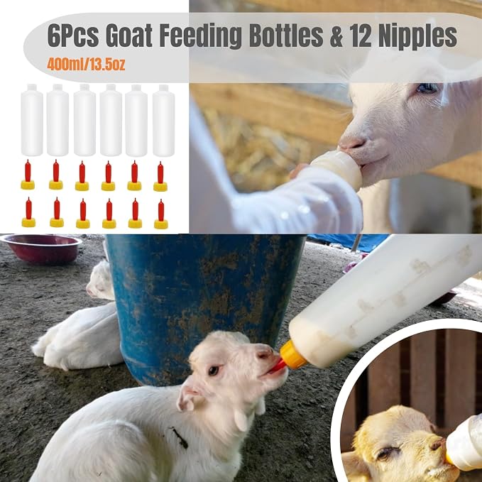 6Pcs Goat Feeding Bottles 400 ml/13.5 oz and 12 Nipples, Lamb and Kid Bottle - Image 4