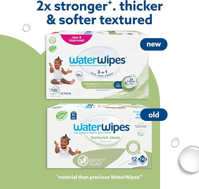 WaterWipes Sensitive+ Baby & Toddler Wipes, 3-In-1 Cleans, 99.9% Water - Image 3