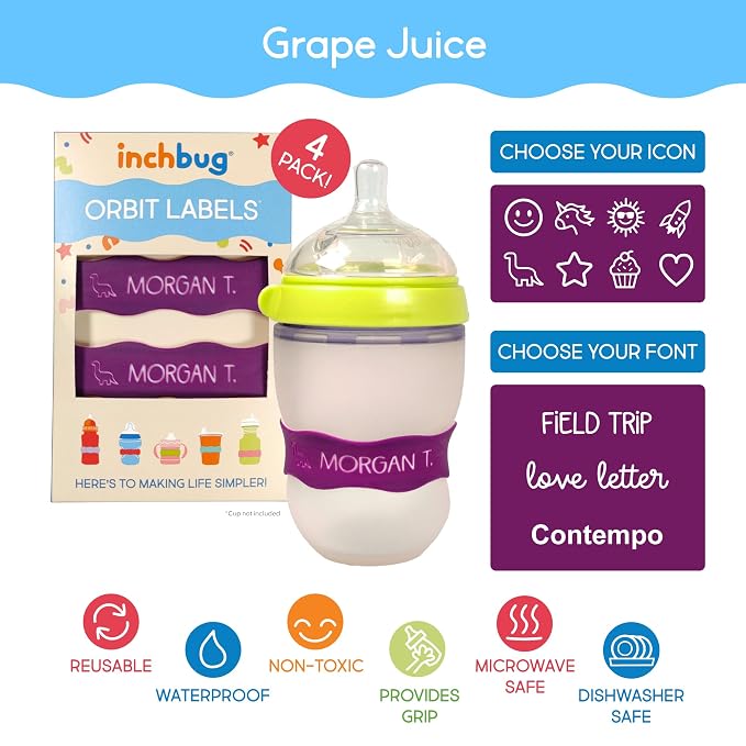 InchBug Orbit Labels Baby Bottle and Water Bottle Silicone Name Bands – - Image 3