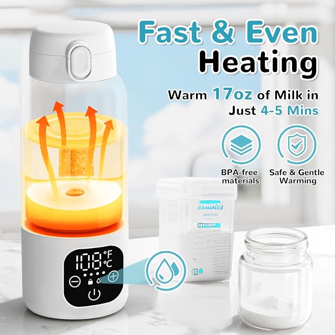 Portable Milk Warmer for Travel, Formula Container to Go 17oz Baby Bottle Warmer - Image 2