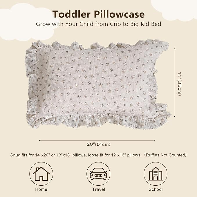 BuLuTu Cotton Muslin Kids Toddler Pillowcase Sprout Pattern, Shabby Chic - Image 2