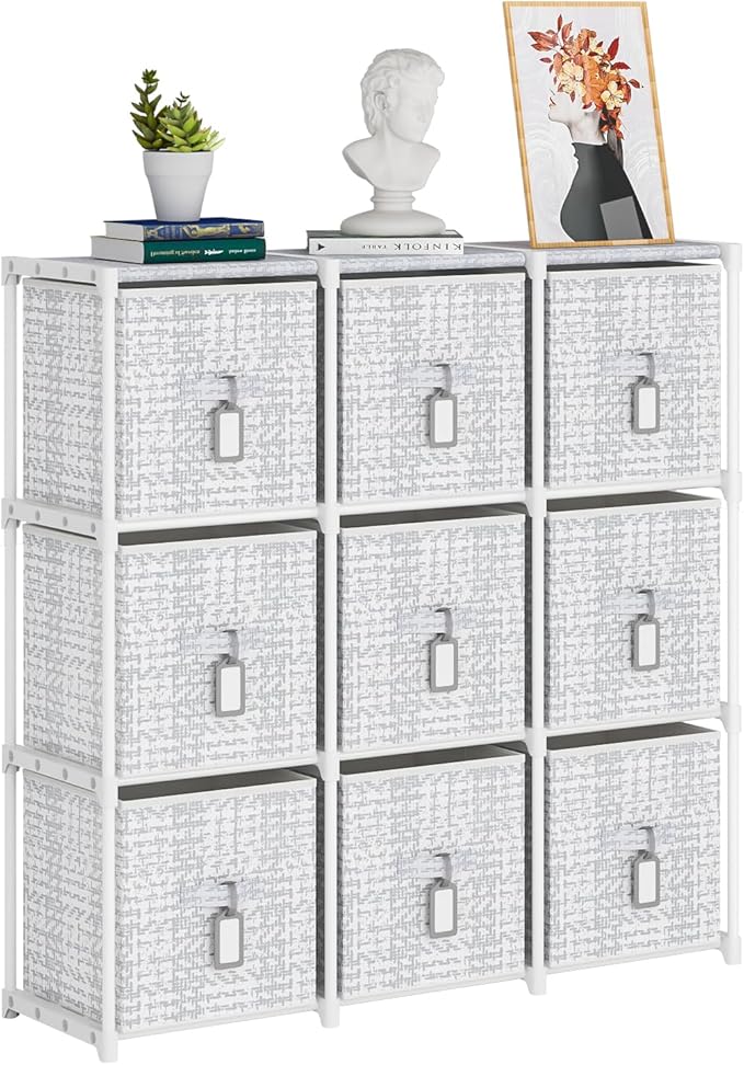 9 Cube Storage Organizer with Printed Drawers, Toy Cubby Storage by LUKYTOWER