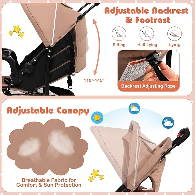 HONEY JOY Travel Stroller, Quick Fold Lightweight Baby Umbrella Stroller - Image 4