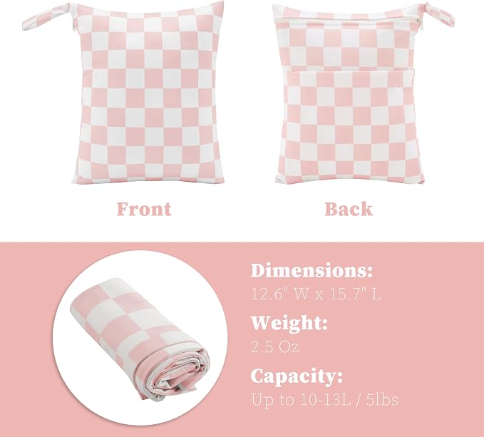 Pink Checkered Waterproof Wet Dy Diaper Bag - Image 7