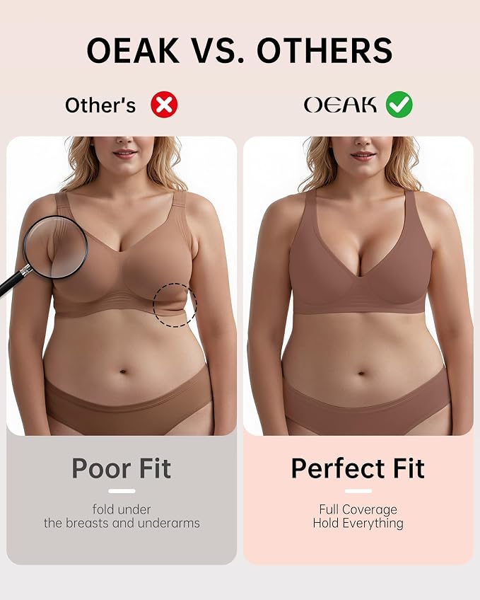 OEAK Womens Deep V Bras Wireless Comfortable Bra Supportive No Underwire Bras - Image 4