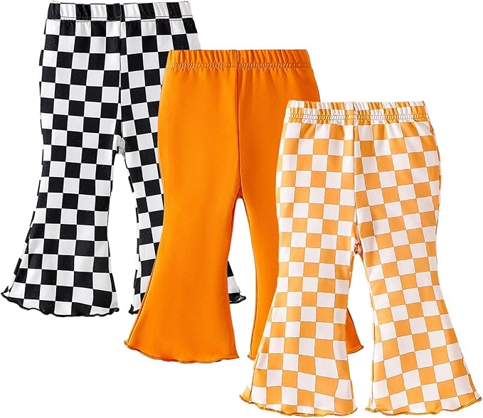 SOBOWO Checkered Baby Girl Flare Pants 3 Pack Toddler Bell Bottoms Plaid Ruffle by SOBOWO