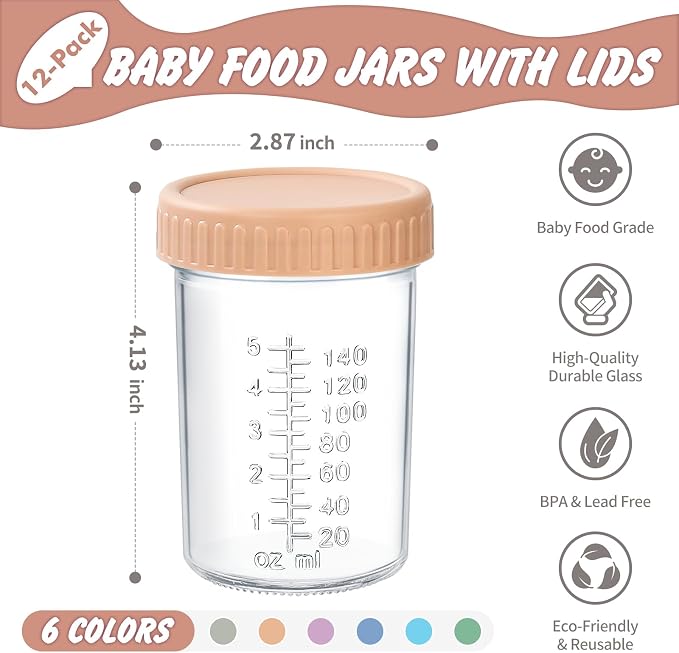 DRKIO 12 Pack Glass Baby Food Storage Containers - 8 Oz Baby Food Jars - Image 2