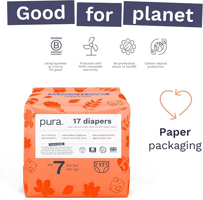 Pura Size 7 Eco-Friendly Diapers Totally Chlorine Free Hypoallergenic, Soft - Image 7