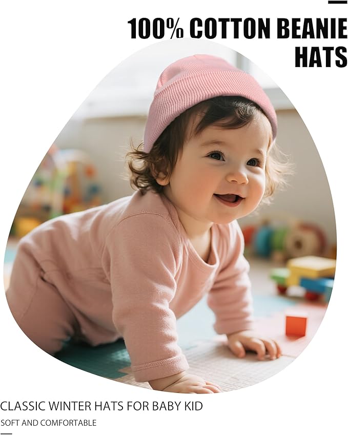 ROYBENS 100% Cotton Baby Beanie Cute Toddler Winter Hat Boys Girls Kids Soft - Image 2