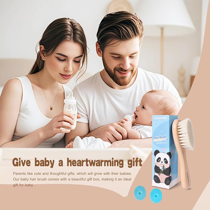 Baby Hair Brush and Cradle Cap Brush Set Goat Hair Bristles Brush 2 Pieces - Image 6