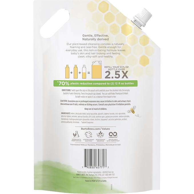 Burts Bees Baby Shampoo and Baby Wash Refill, Plant-Based Formula, - Image 12
