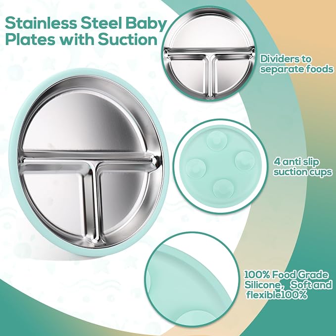 Mity rain Stainless Steel & Silicone Toddler Plates and Bowls Set - Image 4