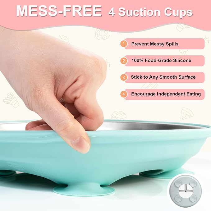 Bella's Friends Stainless Steel Toddler Plates Silicone Suction, 3 Packs - Image 4