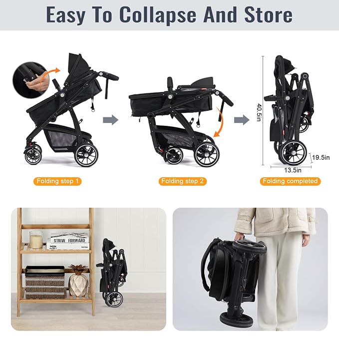 Baby Stroller, 2-in-1 Reversible Toddler Seat - Image 7