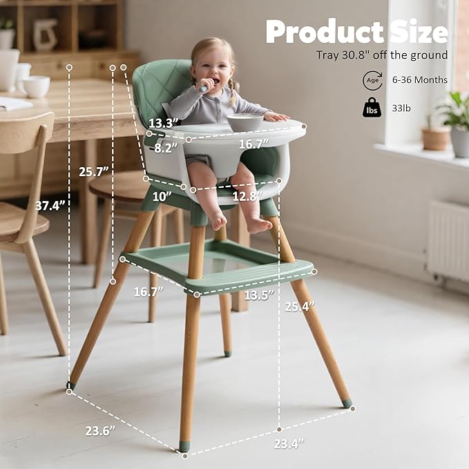 8 in 1 Wooden High Chairs for Babies Toddlers, Convertible to Booster Seat - Image 7