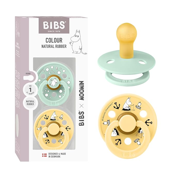 BIBS Colour Moomins Pacifier 2-Pack, BPA Free Pacifier, Round Nipple. Natural by BIBS