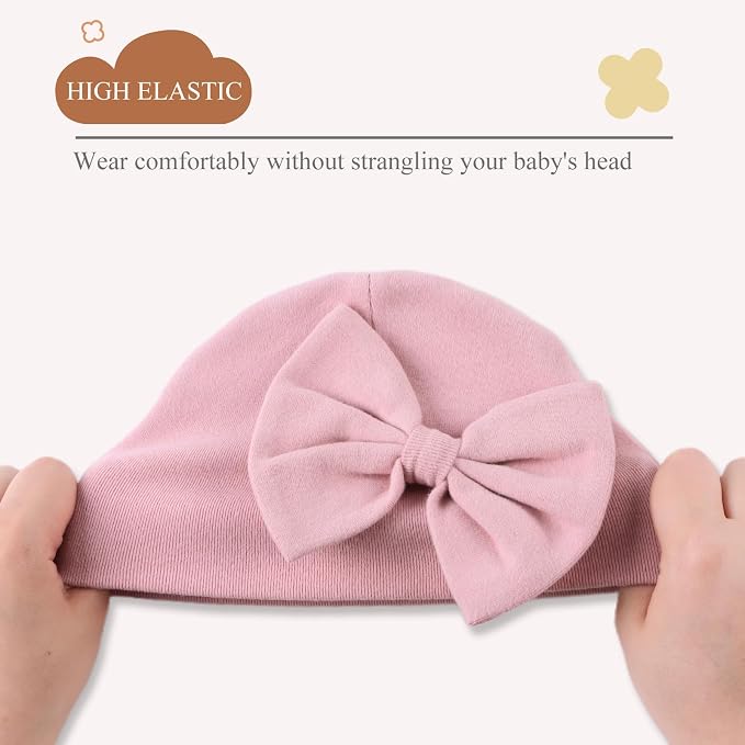 Bamery Newborn Baby Girl Hat Cotton Baby Bow Beanie Preemie Hats Spring Infant - Image 4