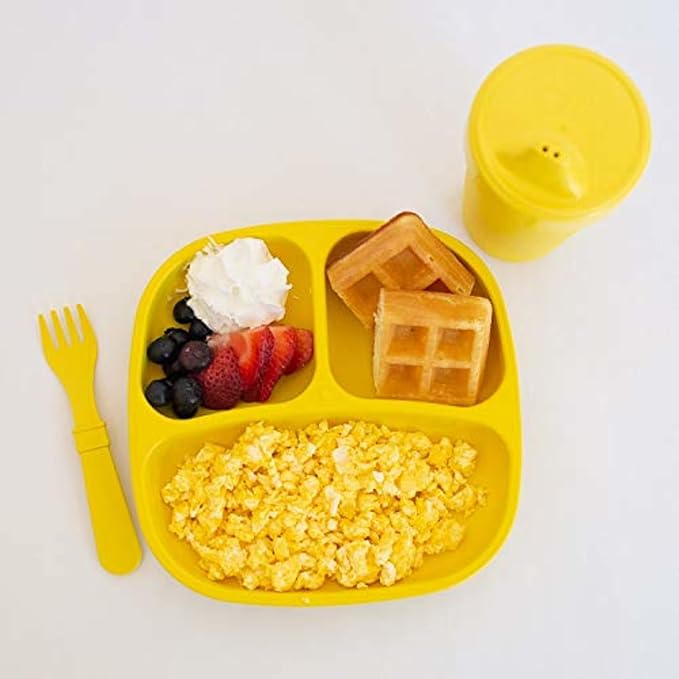 Re-Play 3x3 Divided Toddler Plates and Utensils Set - Image 6