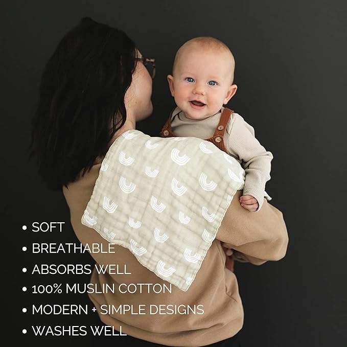 Mebie Baby Burp Cloths, Neutral Print 3-Pack, Muslin Burp Cloth Set - Image 4