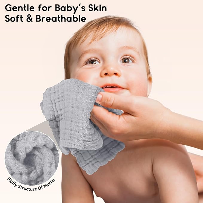 Muslin Baby Washcloths 6 Pack, 100% Cotton Wash Cloths - Image 4