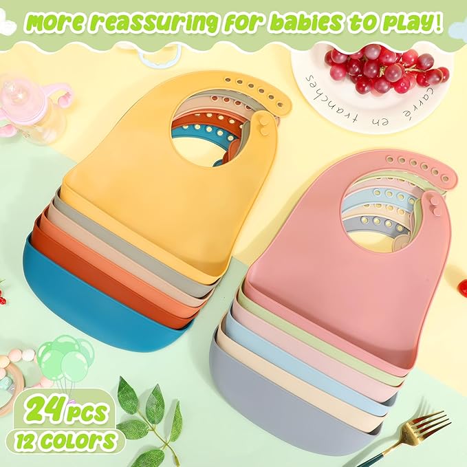 Tioncy 24 Pcs Silicone Bibs for Babies Toddlers Waterproof Adjustable Soft - Image 5
