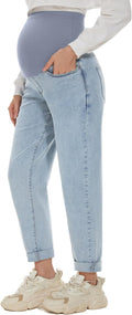 POSHGLAM Women's Maternity Jeans Over Belly Comfy Stretch 28'' Boyfriend Jeans by POSHGLAM