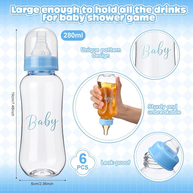6 Sets Bottle Chug Baby Shower Games Juegos Para Plastic Baby Bottles Bibs Hat - Image 2