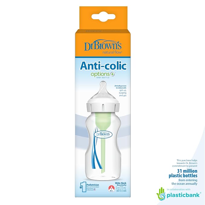 Dr. Brown's Natural Flow Anti-Colic Options+Wide-Neck Baby Bottle, 9 oz/270 mL - Image 7