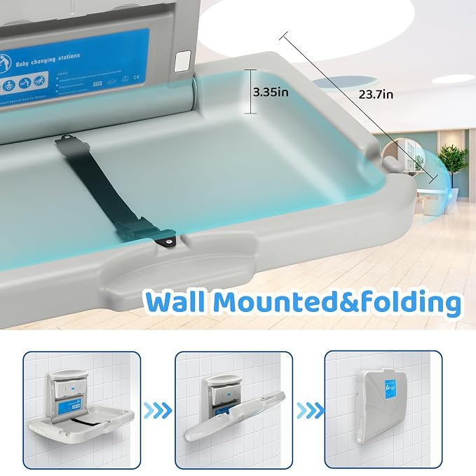 Commercial Baby Changing Station Diaper Wall Mount, Foldable Baby Change - Image 4