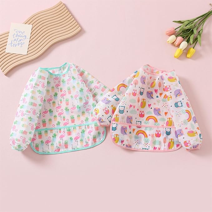 3 Pcs Waterproof Long Sleeves Baby Bibs Weaning Smock Bib 3-24 Months - Image 2