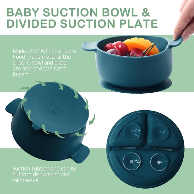 Dandat 24 Pcs Silicone Baby Feeding Set, 6 Baby Toddler Suction Bowls 6 Divided - Image 3