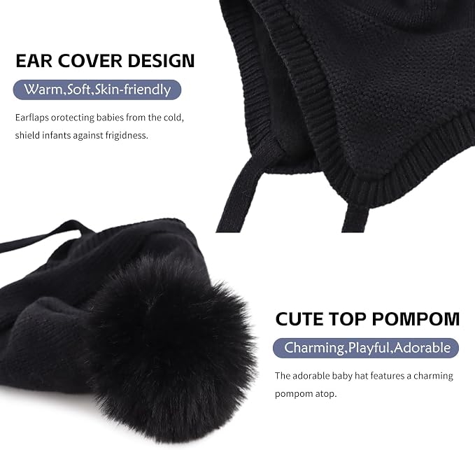 JANGANNSA Basic Winter Baby Boys Beanie Pompom Knitted Girls Hat Kids Earflap - Image 4