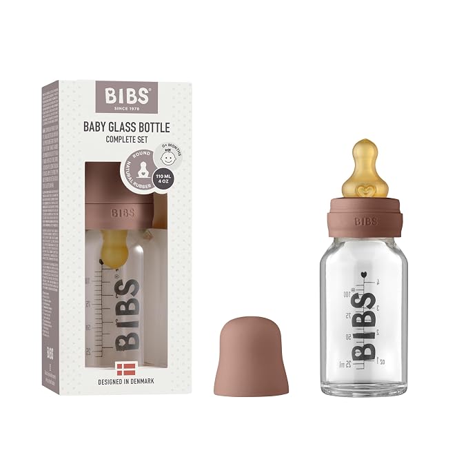 BIBS Baby Glass Bottle. Anti-Colic. Round Natural Rubber Latex Nipple. Supports by BIBS