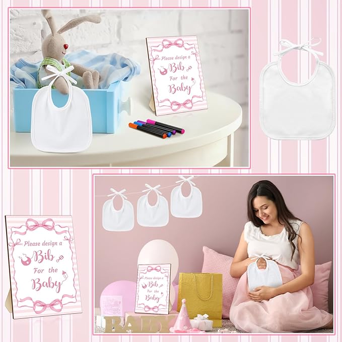 Newwiee 55 Pcs White Bibs for Baby Decorating Design a Bib Decorate Plain - Image 6