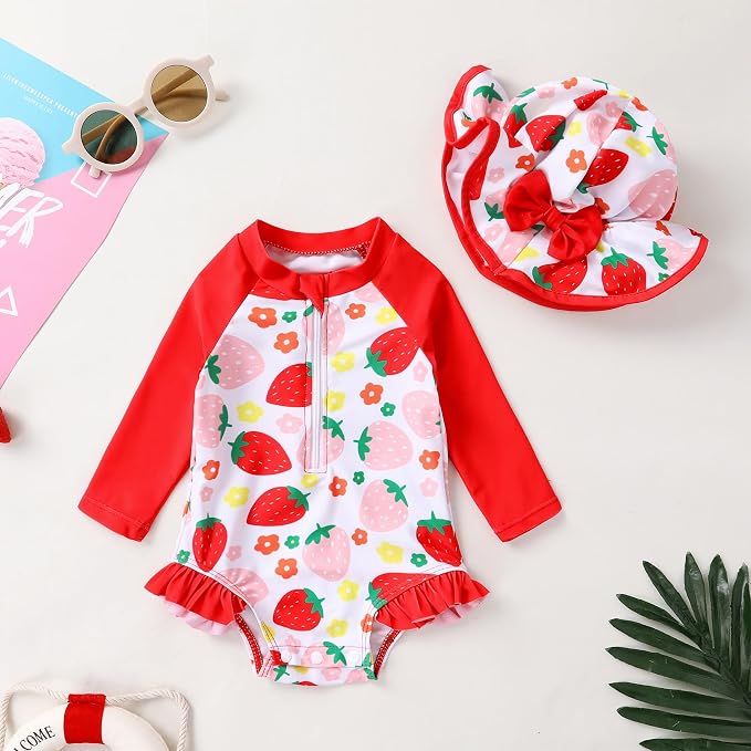 Infant Baby Girl Swimsuit One-Piece Long Sleeve Rash Guard - Image 2