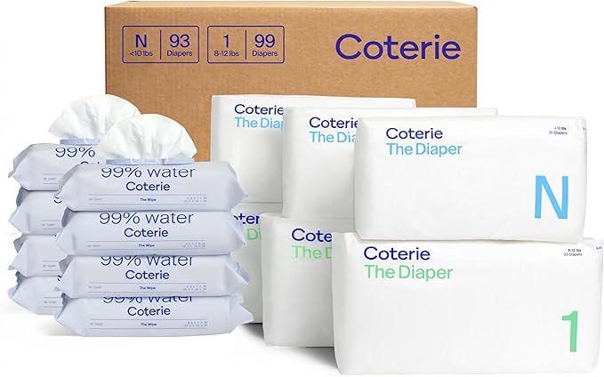 Coterie Baby Wipes + Diapers Kit, Size 1 & Size Newborn Diapers, 8 Pack Baby by Coterie