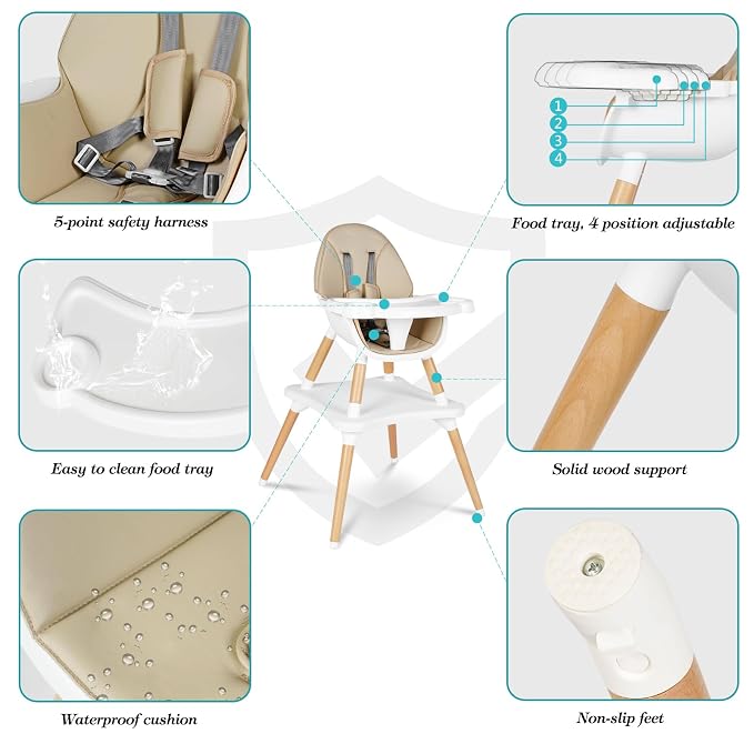6 in 1 High Chair for Babies & Toddlers, Convertible Wooden Baby Highchair - Image 3