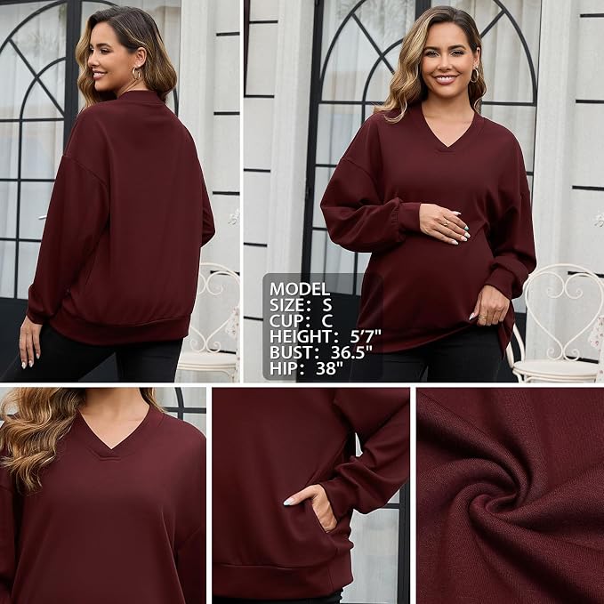 GINKANA Maternity Long Sleeve Shirts V Neck Sweatshirt Casual Tunic Tops - Image 5