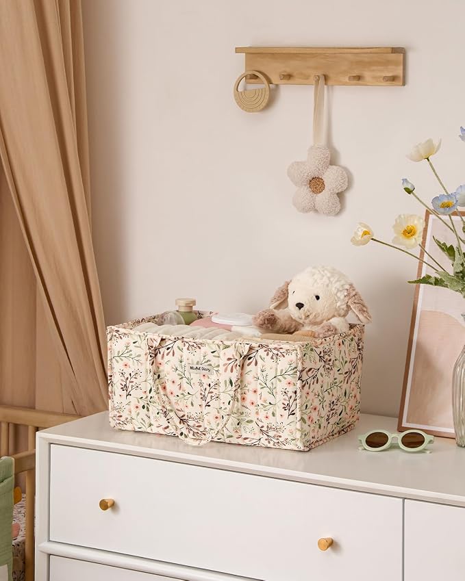 Blissful Diary Floral Diaper Caddy Organizer, Stylish Nursery Storage Basket - Image 7