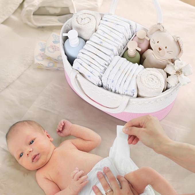Baby Diaper Caddy Organizer, Cotton Rope Diaper Basket, Baby Basket - Image 3