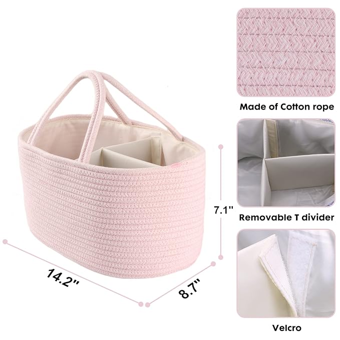 Baby Diaper Caddy Organizer for Girl Boy Rope Nursery Storage Bin Basket - Image 3