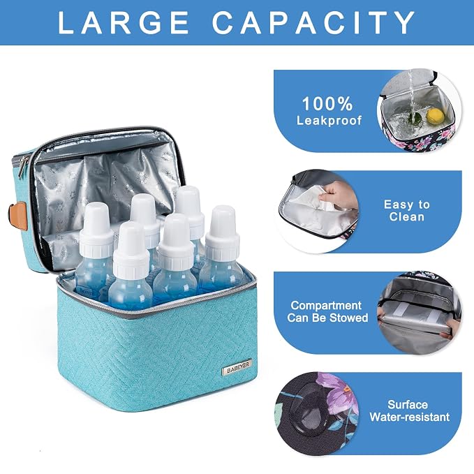 Breastmilk Cooler Bag with Ice Pack Fits 6 Baby Bottles up to 9 Ounce, Breast - Image 4