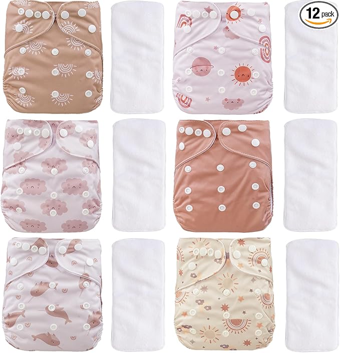 12 Set Reusable Adjustable Cloth Diapers by CoolaPeach