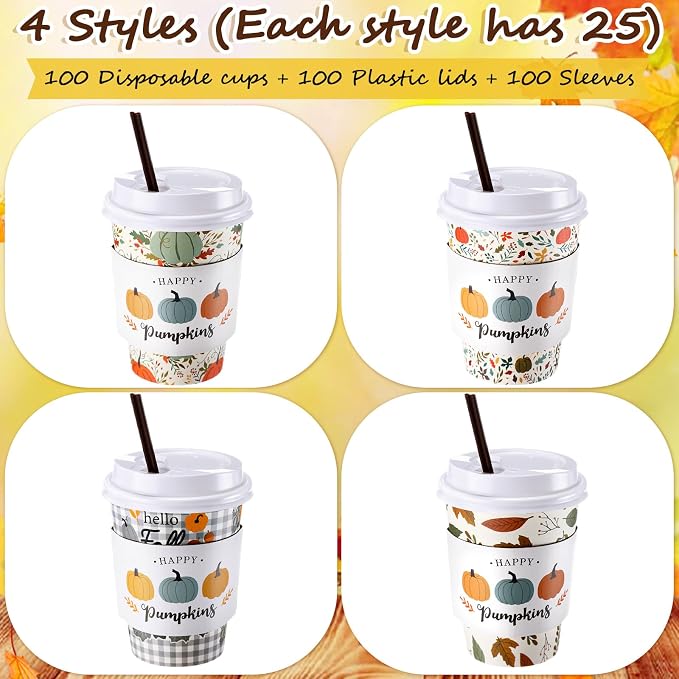 Lallisa 100 Sets Fall Thanksgiving Coffee Cup Bulk - Image 4