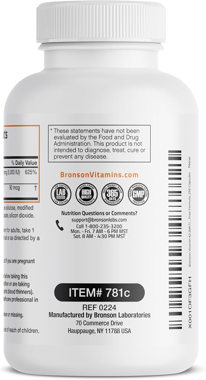 Bronson Vitamin K2 with D3 Supplement Non-GMO Formula 5000 IU Vitamin D3 & 90 - Image 7