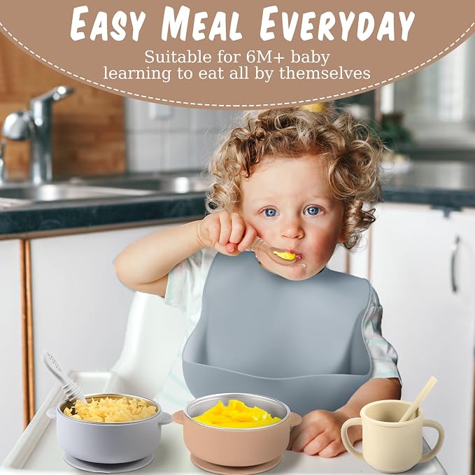 Yinder 15 Pack Silicone Baby Feeding Set Include Baby Bowls Spoons Forks - Image 4