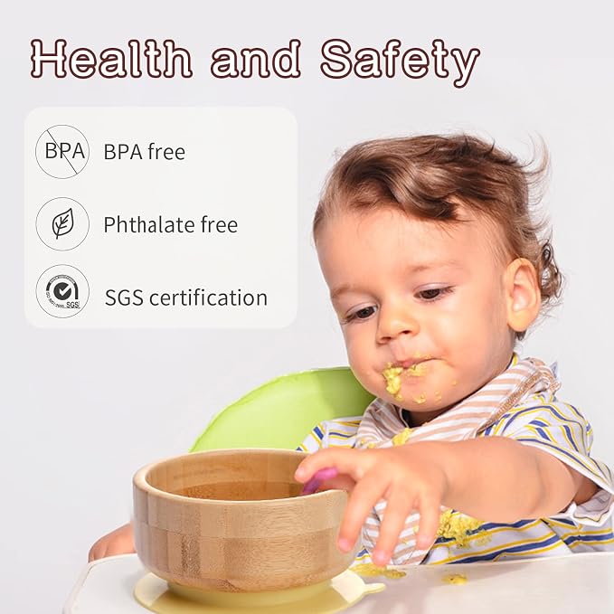 Baby Bamboo Bowls with Suction and Matching Spoon Set - Image 2
